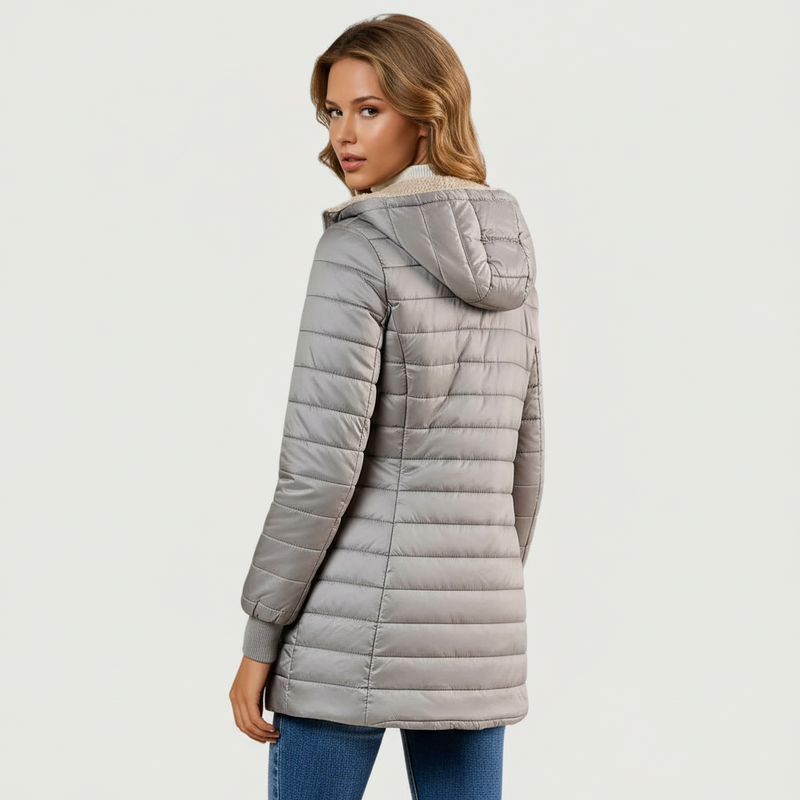 Women's Fleece Lined Quilted Puffer Jacket, Hooded Zip Up Fitted Winter Coat