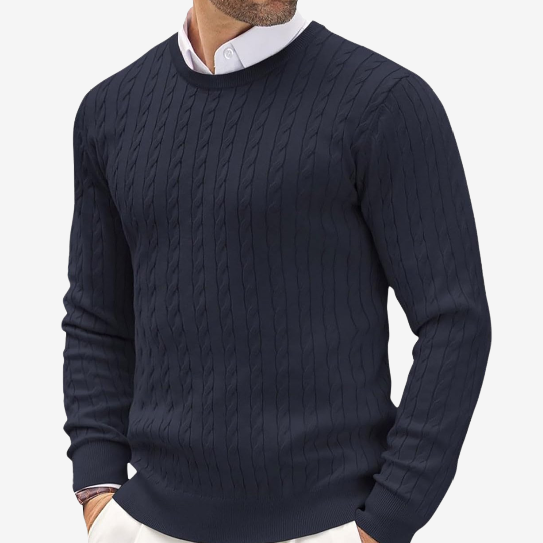 Men's Cable-Knit Crewneck Sweater, Oversized Winter Pullover
