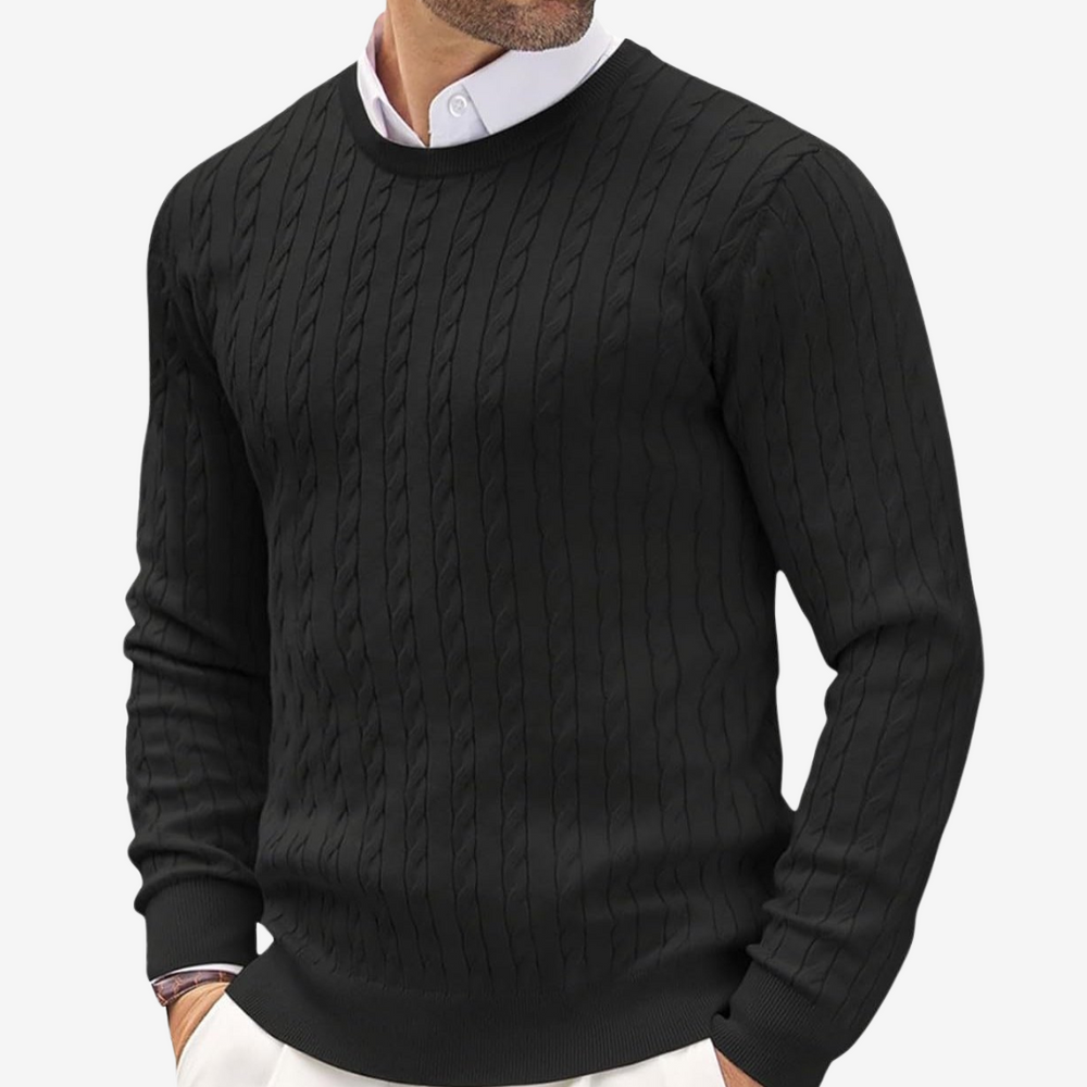 Men's Cable-Knit Crewneck Sweater, Oversized Winter Pullover