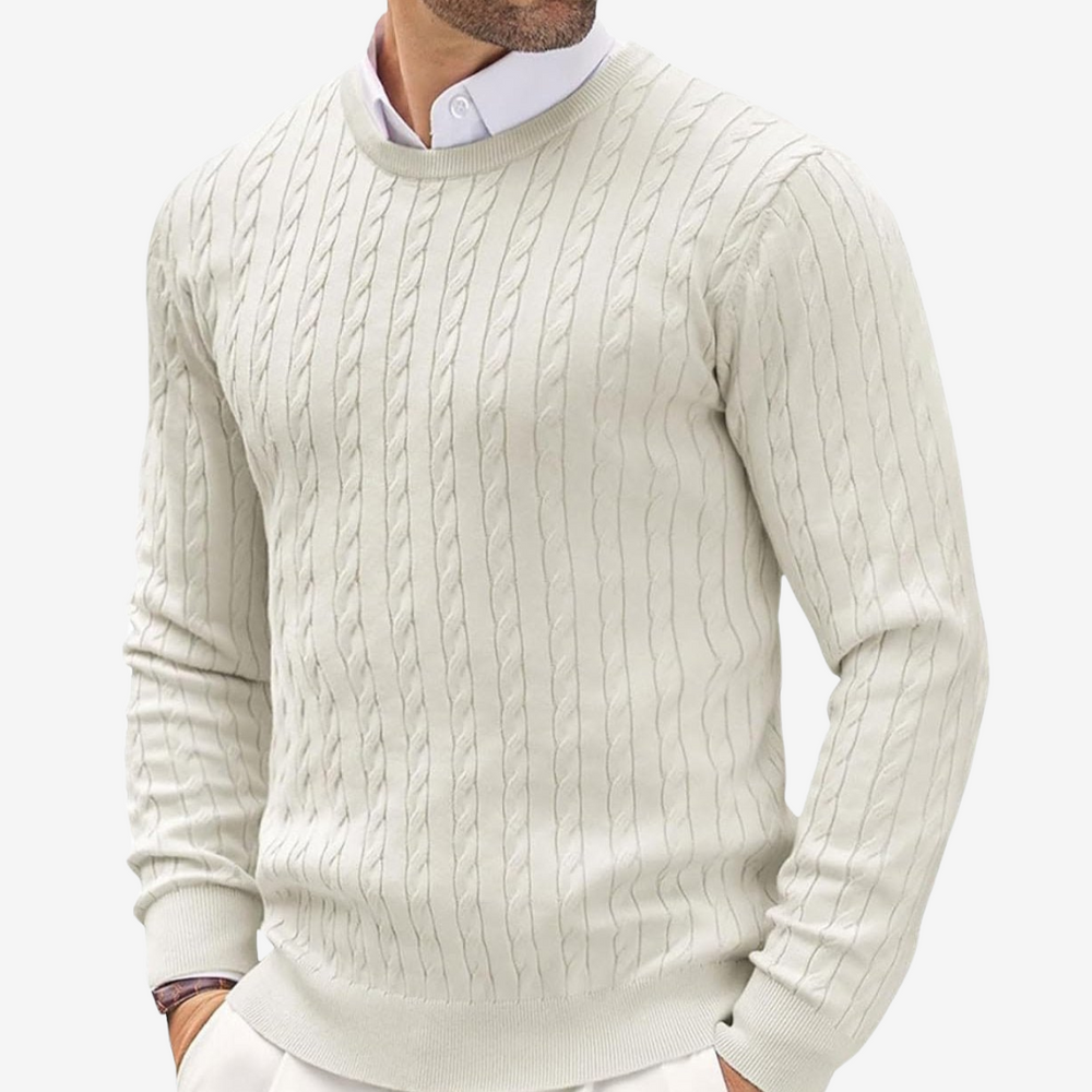 Men's Cable-Knit Crewneck Sweater, Oversized Winter Pullover