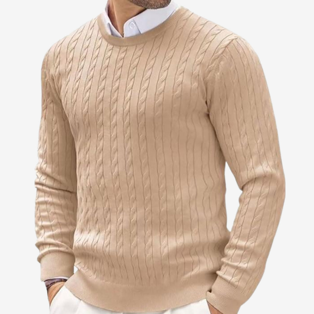 Men's Cable-Knit Crewneck Sweater, Oversized Winter Pullover