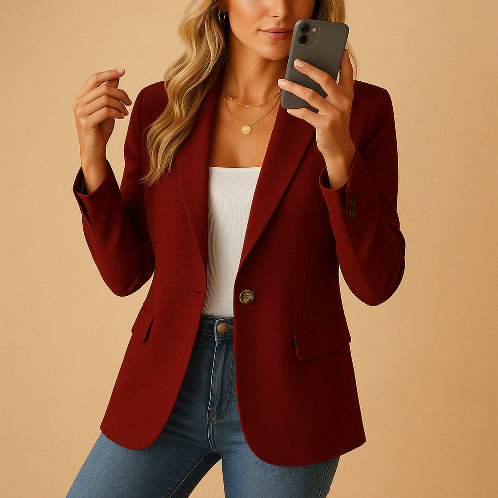 Women's Single-Breasted Tailored Blazer, Button-Front Structured Blazer