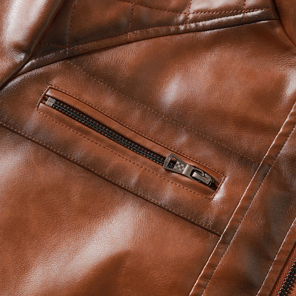 Men's Faux-Leather Rider Jacket, Zip-Up Winter Jacket
