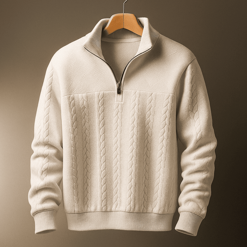 Men's Turtleneck Knit Quarter-Zip Sweater, Half-Zip Ribbed Pullover