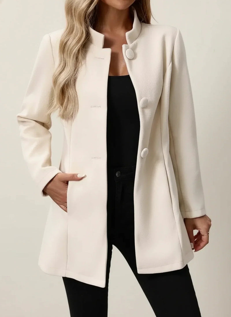 Women's Fitted Stand Collar Coat, Button Front Flared Hem Brushed Jacket