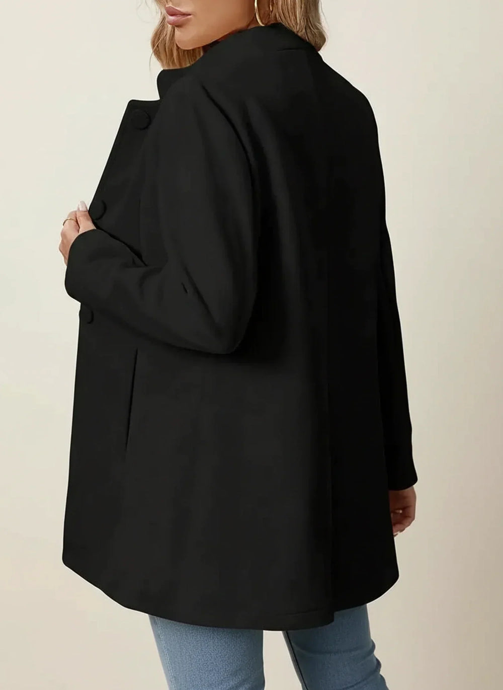 Women's Fitted Stand Collar Coat, Button Front Flared Hem Brushed Jacket