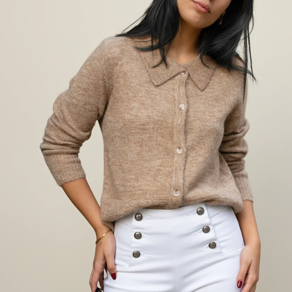 Women's Collared Knit Cardigan, Oversized Winter Cardigan