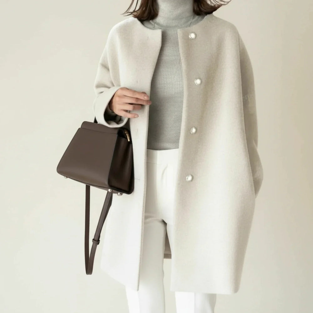 Women's Collarless Longline Coat, Tailored Winter Coat