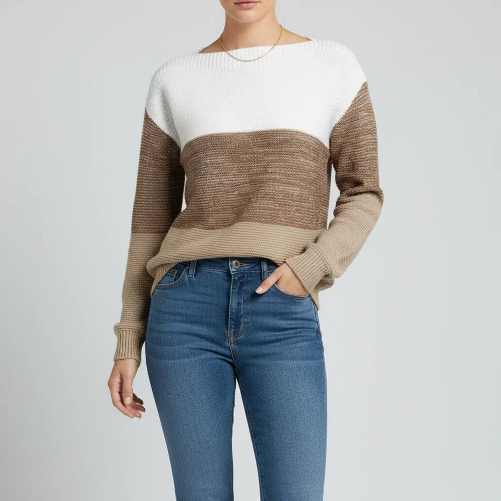 Women's Colorblock Crewneck Sweater, Ribbed Winter Pullover