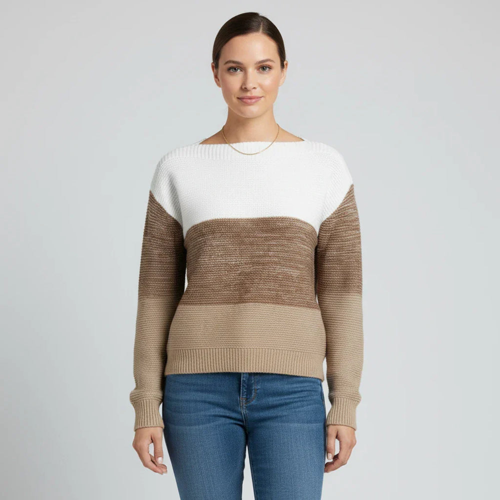 Women's Colorblock Crewneck Sweater, Ribbed Winter Pullover