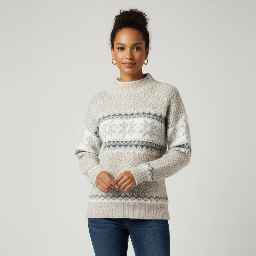 Women's Fair-Isle Mock-Neck Sweater, Oversized Winter Pullover