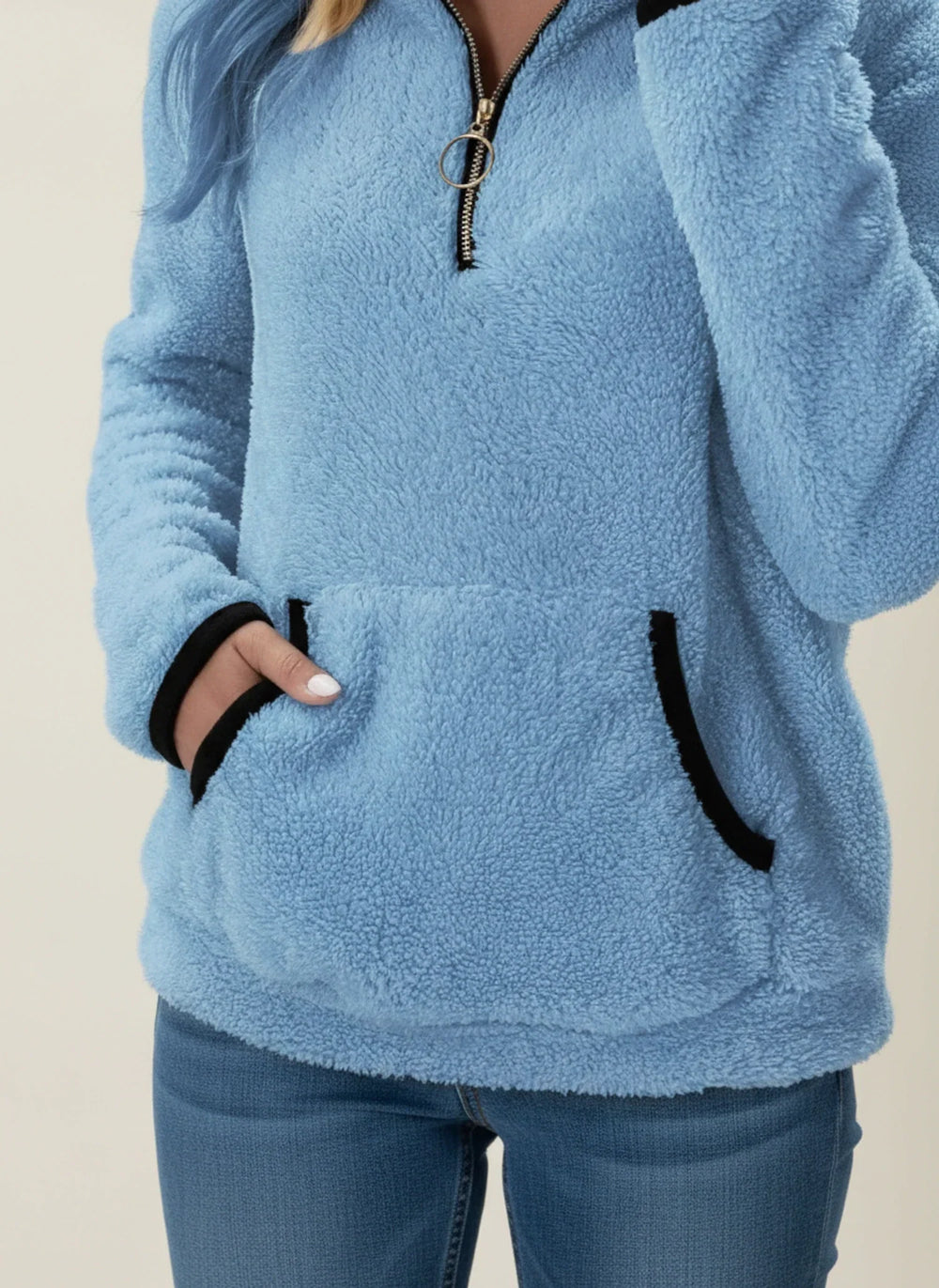 Women's Half-Zip Teddy Sweater, Fleece Winter Pullover