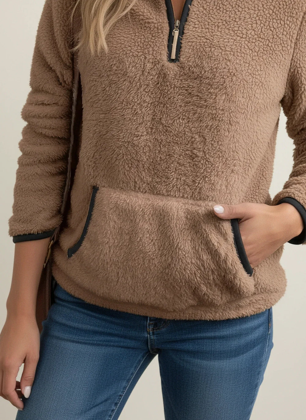 Women's Half-Zip Teddy Sweater, Fleece Winter Pullover