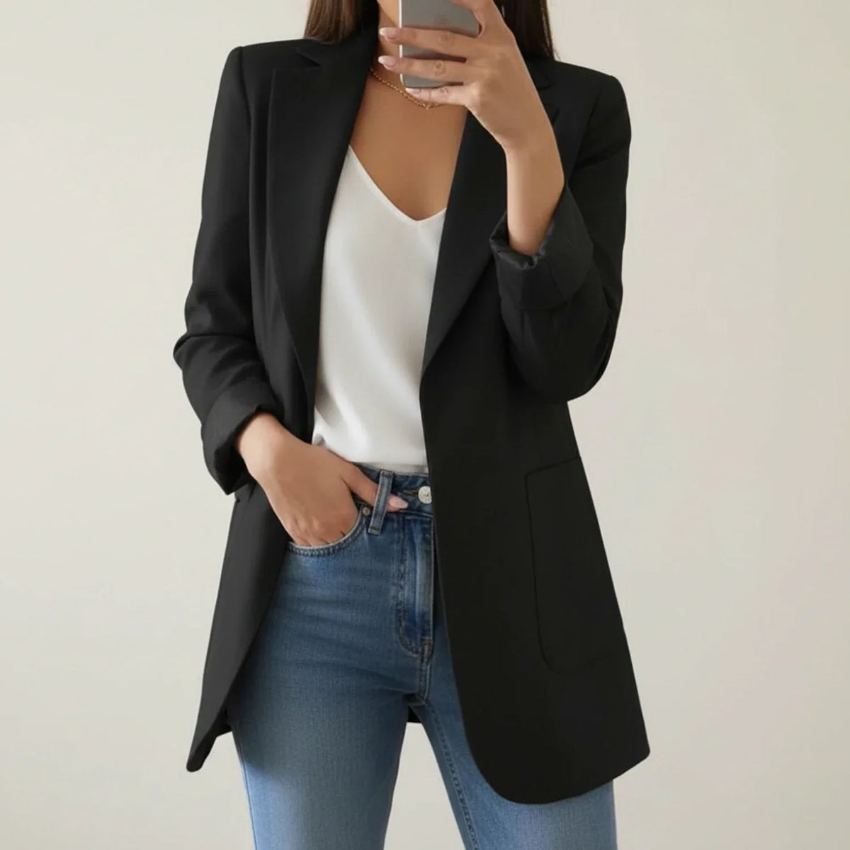 Women's Collarless Open-Front Blazer, Tailored Structured Blazer