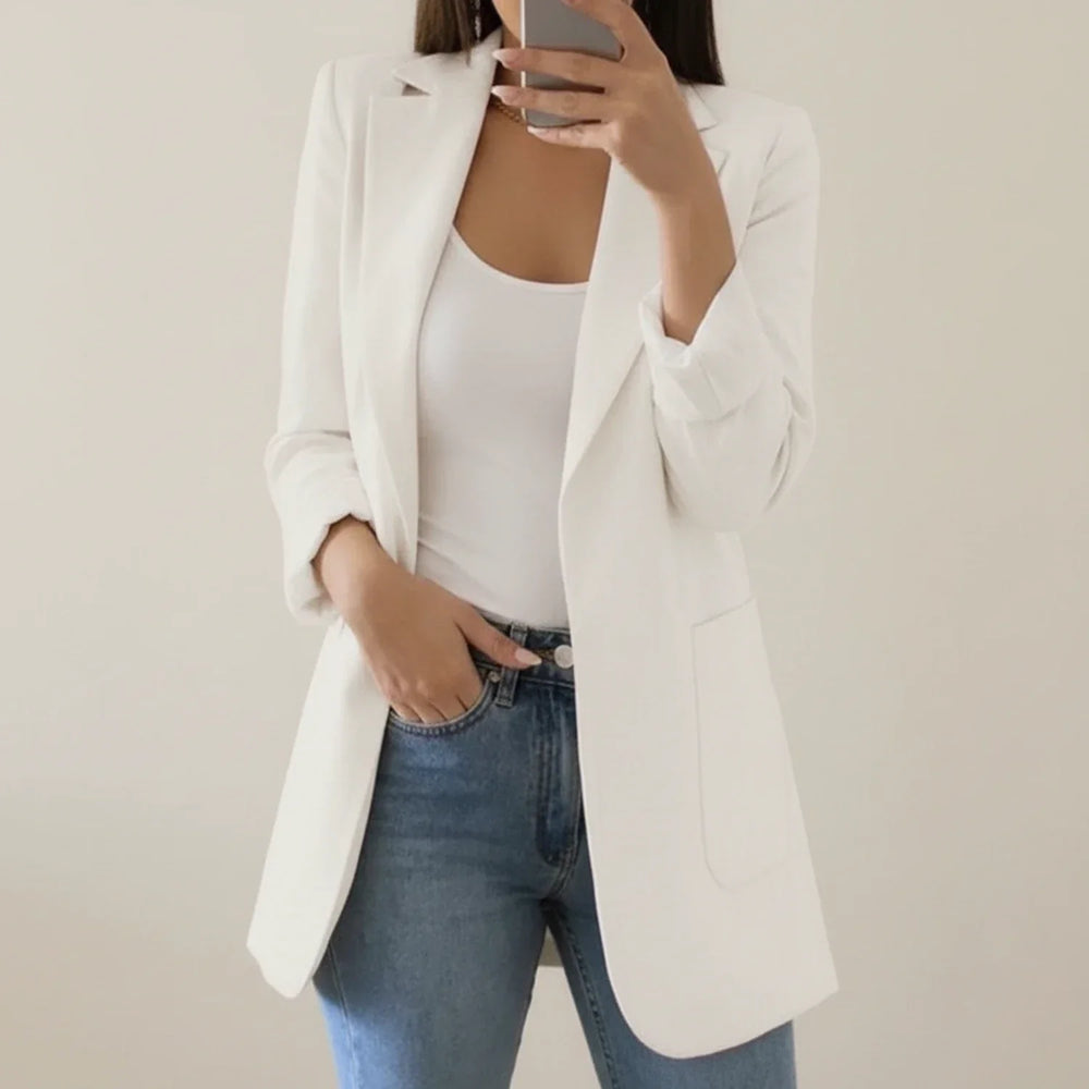 Women's Collarless Open-Front Blazer, Tailored Structured Blazer