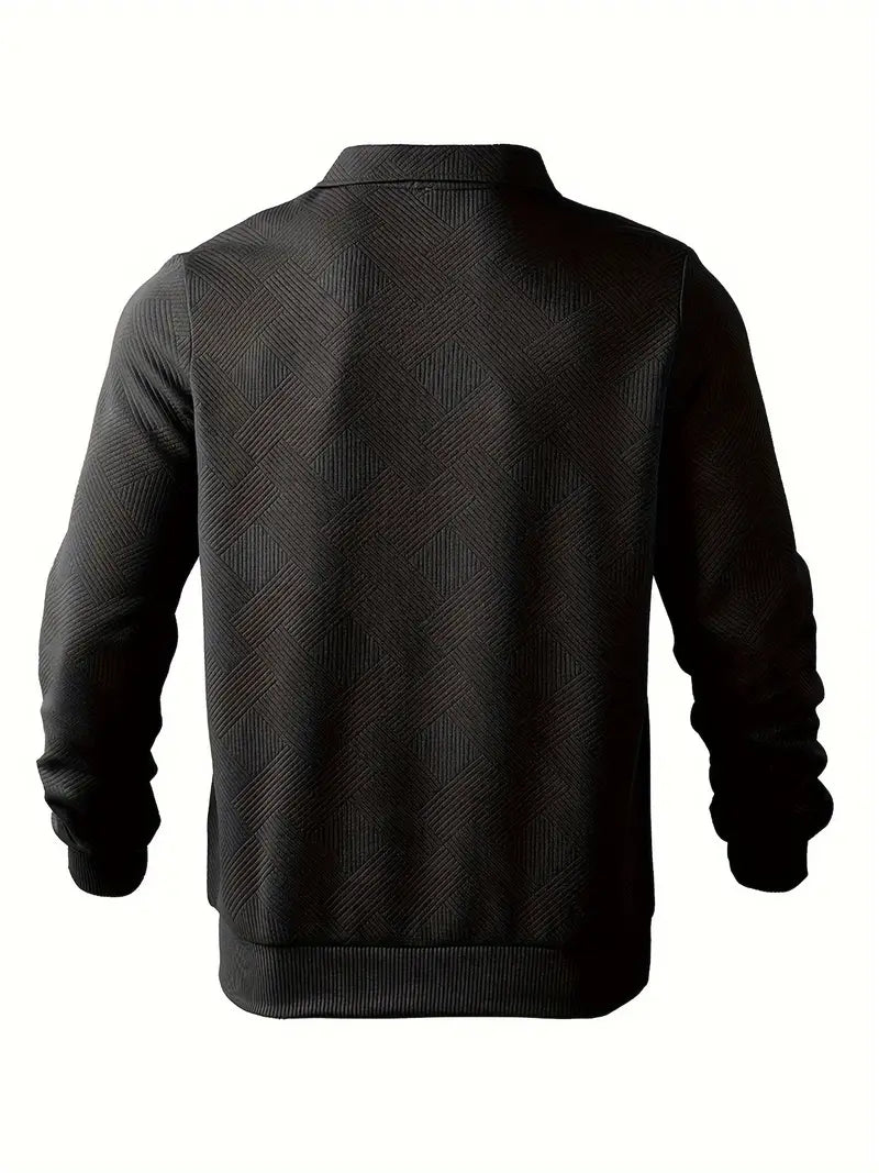 Men's Textured Geometric Quarter Zip Pullover, Polo Collar Sweater