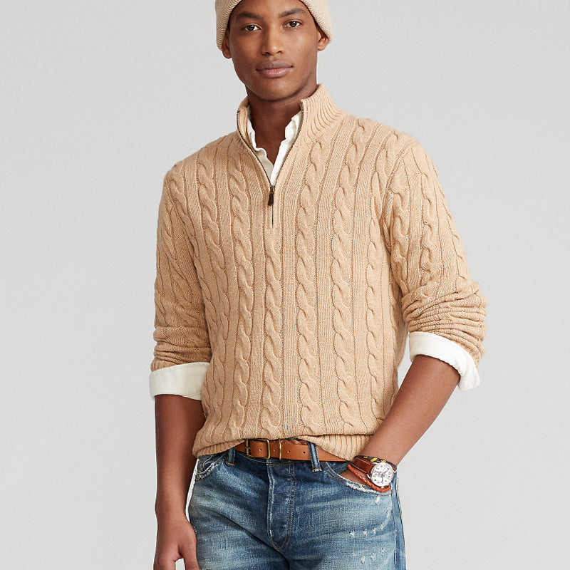 Men's Cotton Quarter-Zip Sweater, Oversized Winter Pullover