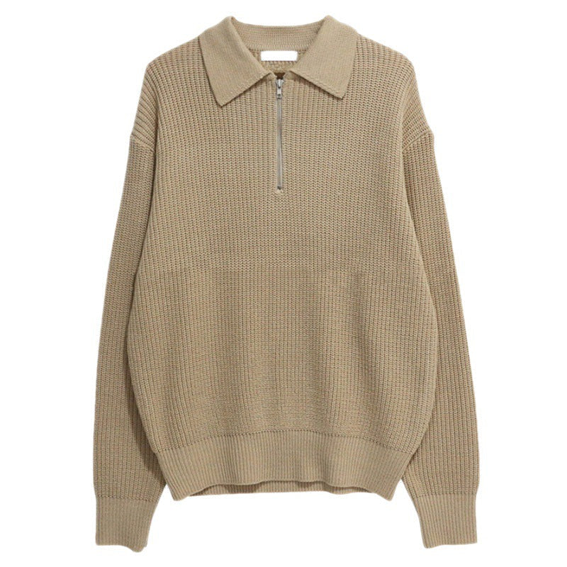 Men's Half-Zip Knit Quarter-Zip Sweater, Winter Ribbed Pullover