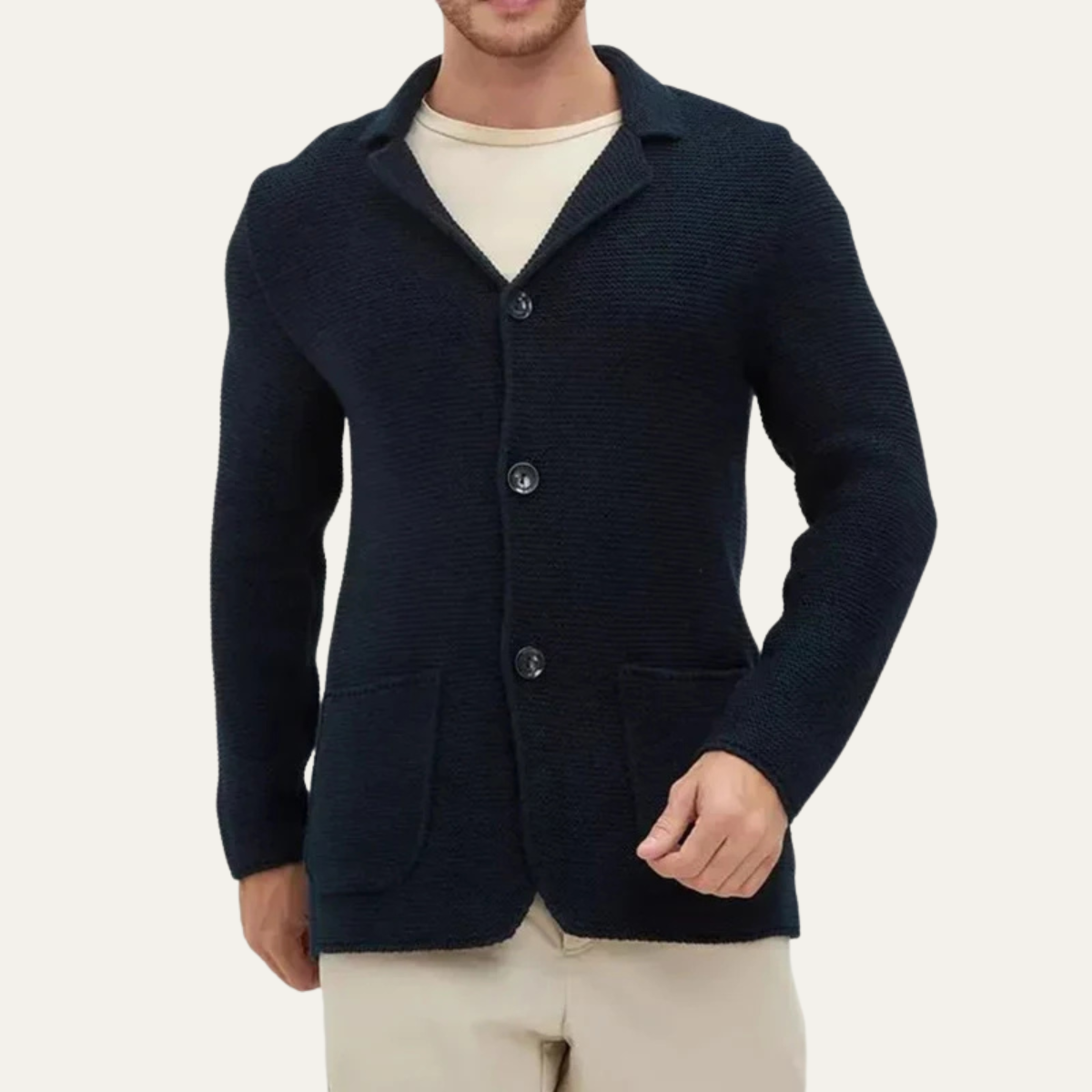 Men's Textured Knit Blazer, Three Button Notch Lapel Cardigan Jacket