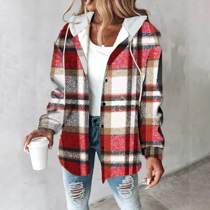 Women's Checked Knit Cardigan, Lined Winter Cardigan
