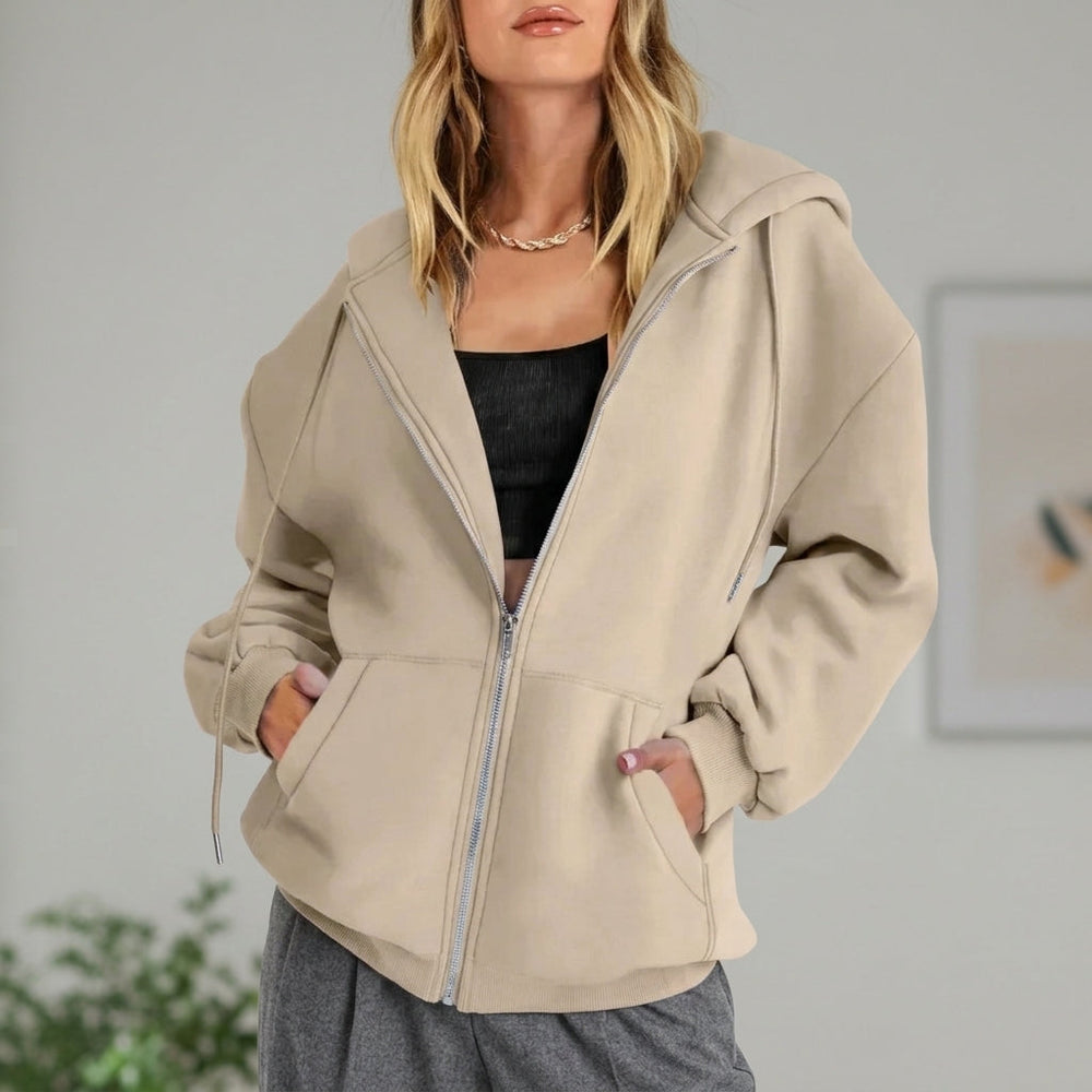 Women's Zip-Up Fleece Hoodie, Oversized Cozy Sweatshirt