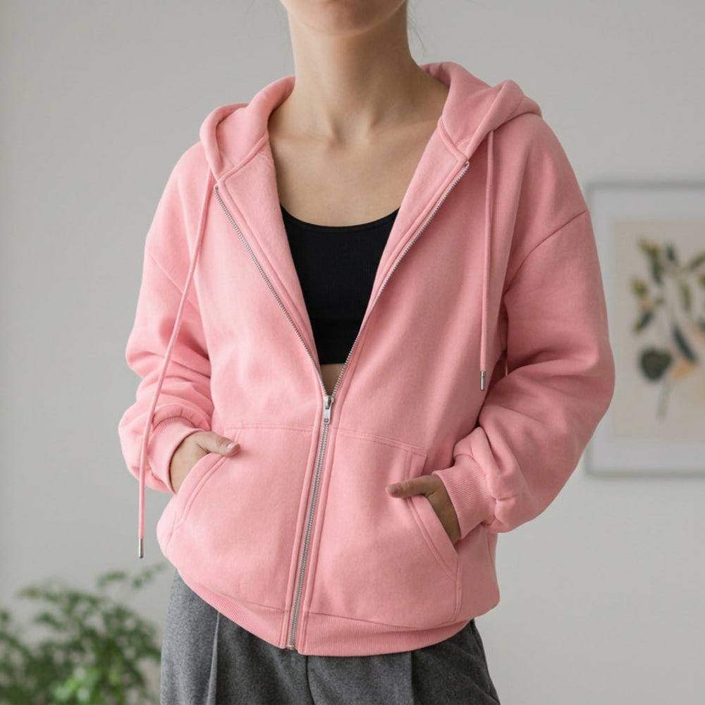 Women's Zip-Up Fleece Hoodie, Oversized Cozy Sweatshirt