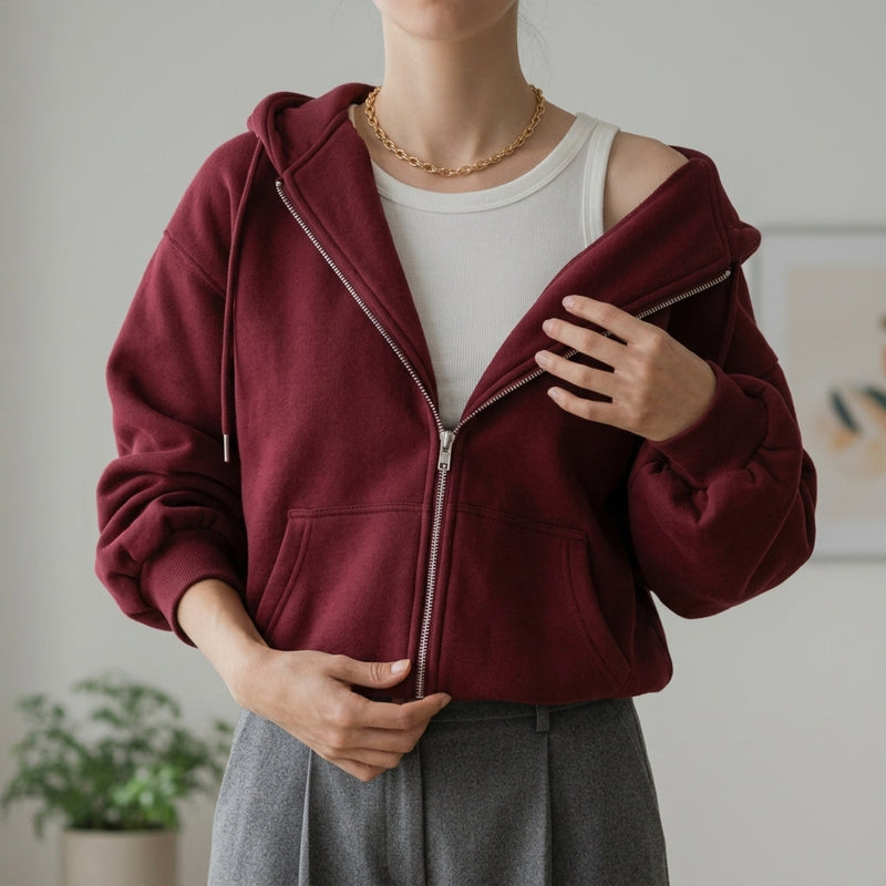 Women's Zip-Up Fleece Hoodie, Oversized Cozy Sweatshirt