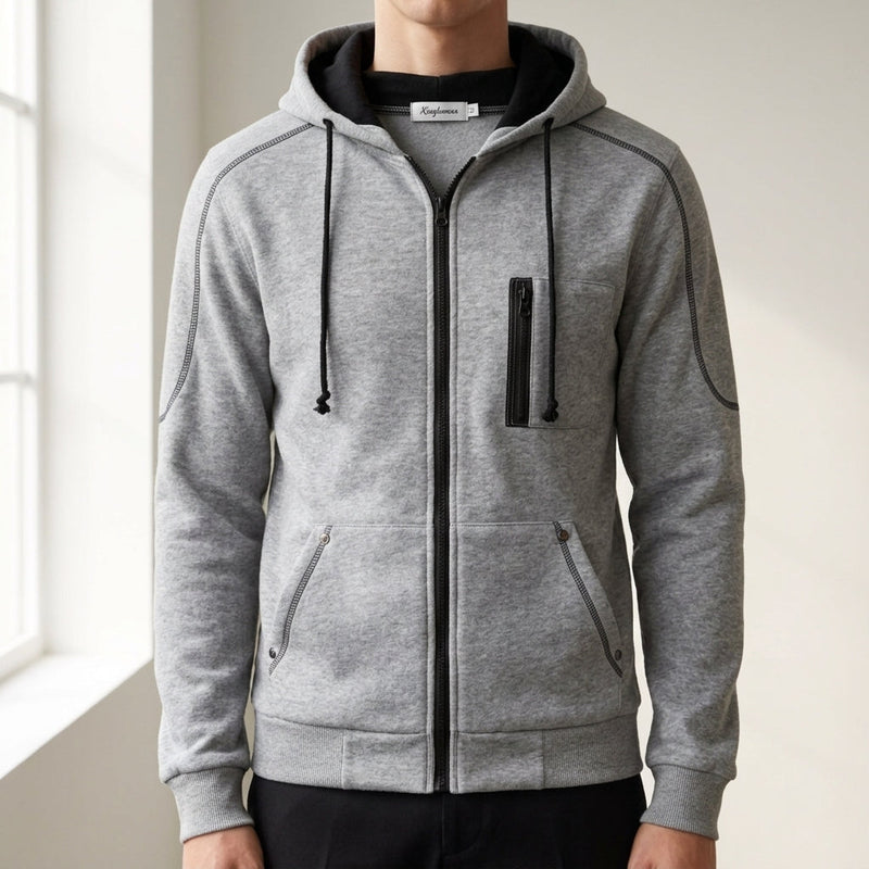 Men's Fleece Zip-Up Hoodie, Drawstring Cozy Sweatshirt