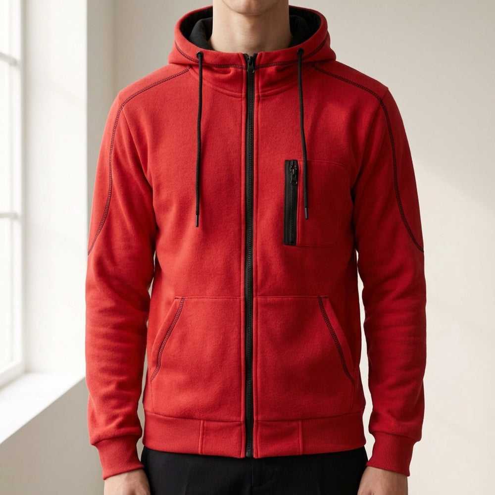 Men's Fleece Zip-Up Hoodie, Drawstring Cozy Sweatshirt