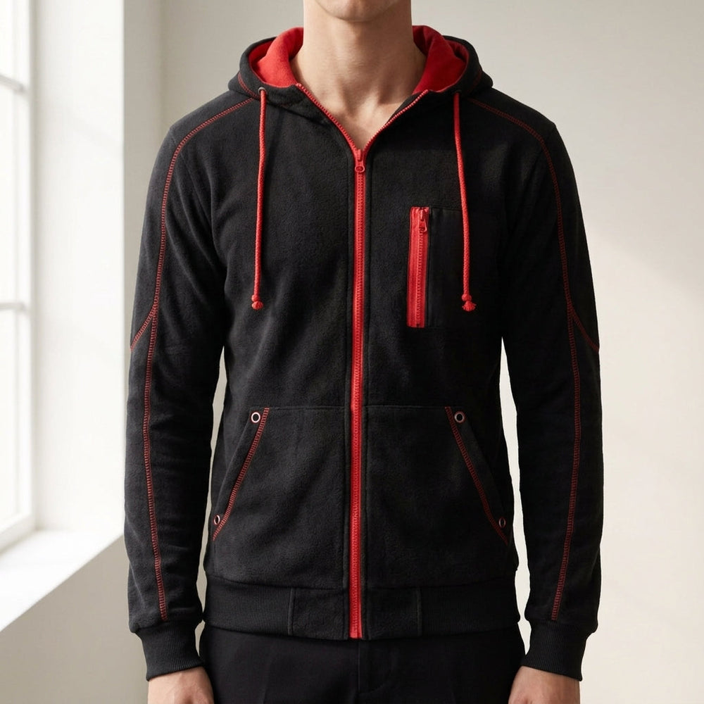 Men's Fleece Zip-Up Hoodie, Drawstring Cozy Sweatshirt