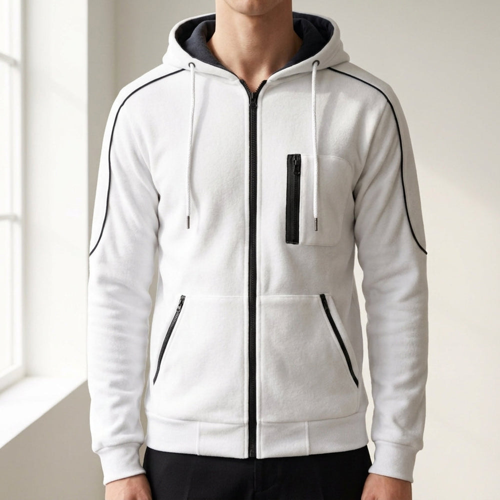 Men's Fleece Zip-Up Hoodie, Drawstring Cozy Sweatshirt