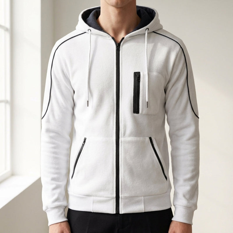 Men's Fleece Zip-Up Hoodie, Drawstring Cozy Sweatshirt