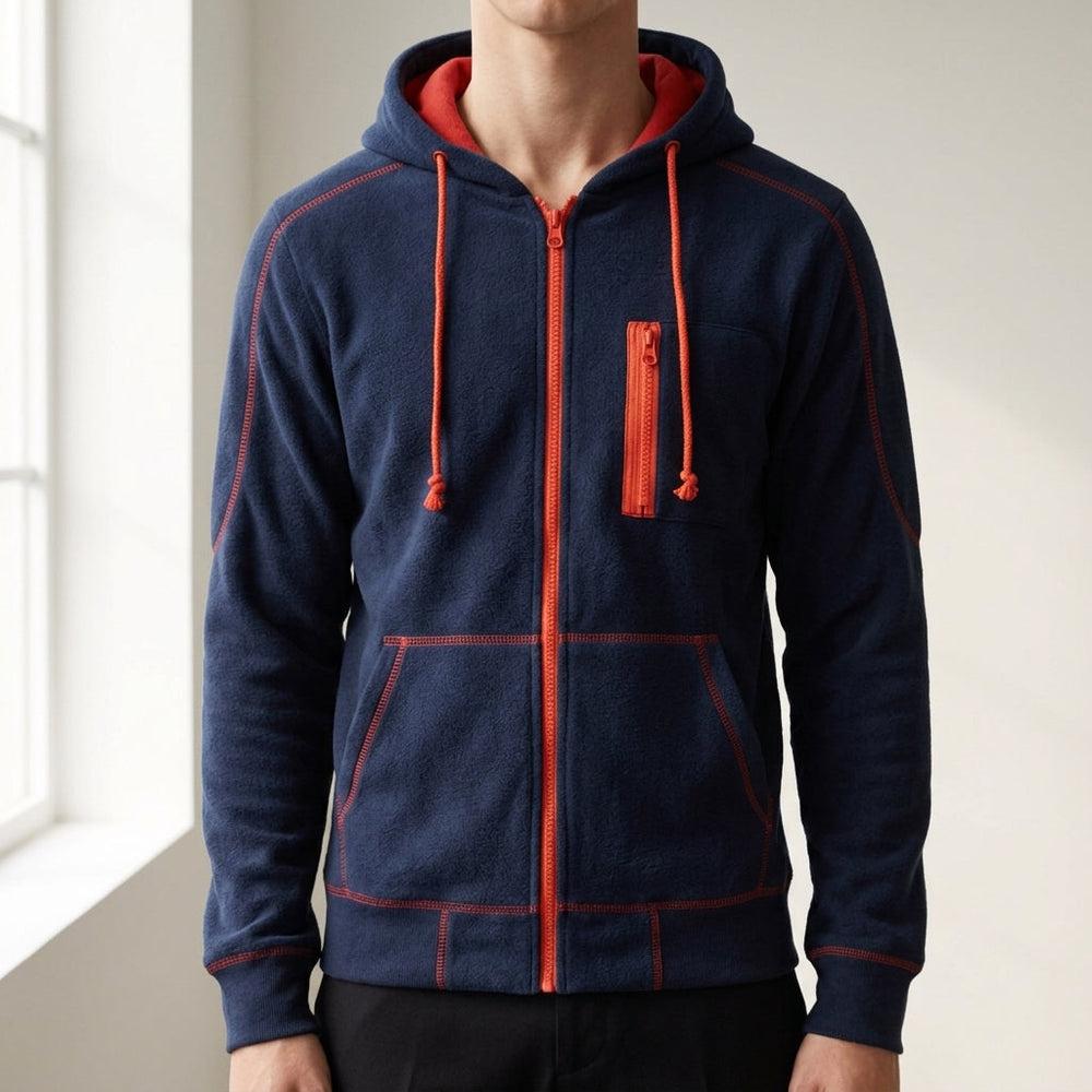 Men's Fleece Zip-Up Hoodie, Drawstring Cozy Sweatshirt