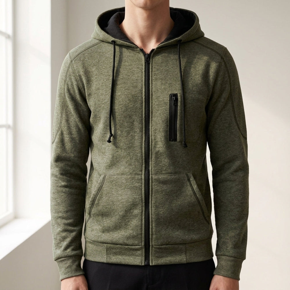 Men's Fleece Zip-Up Hoodie, Drawstring Cozy Sweatshirt