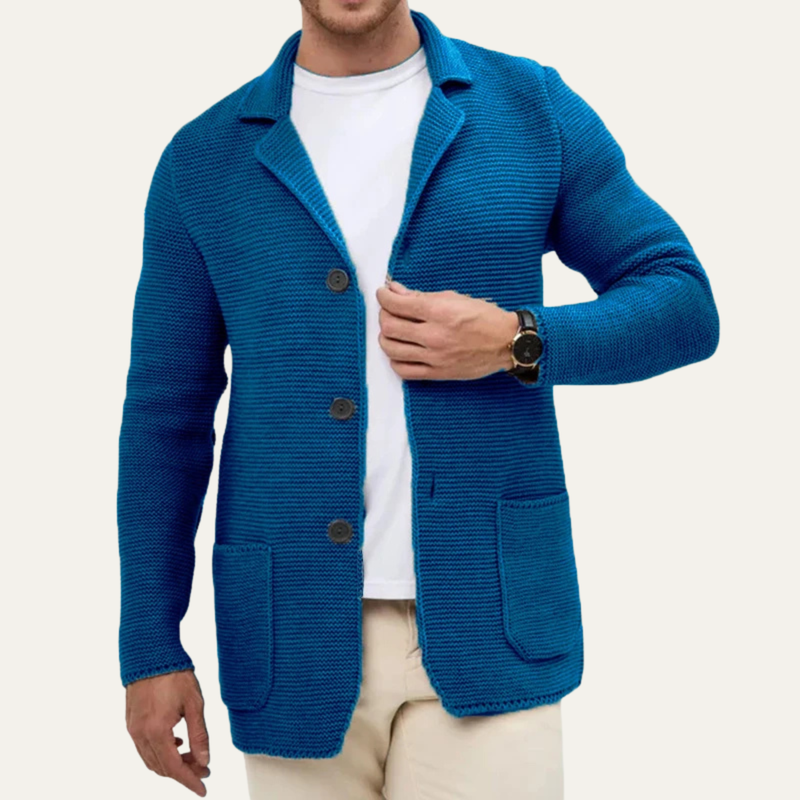 Men's Knit Sweater Blazer, Three Button Patch Pocket Cardigan Jacket