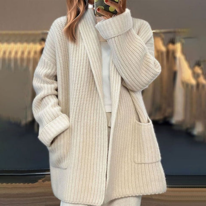 Women's Relaxed Open-Front Cardigan, Oversized Winter Cardigan