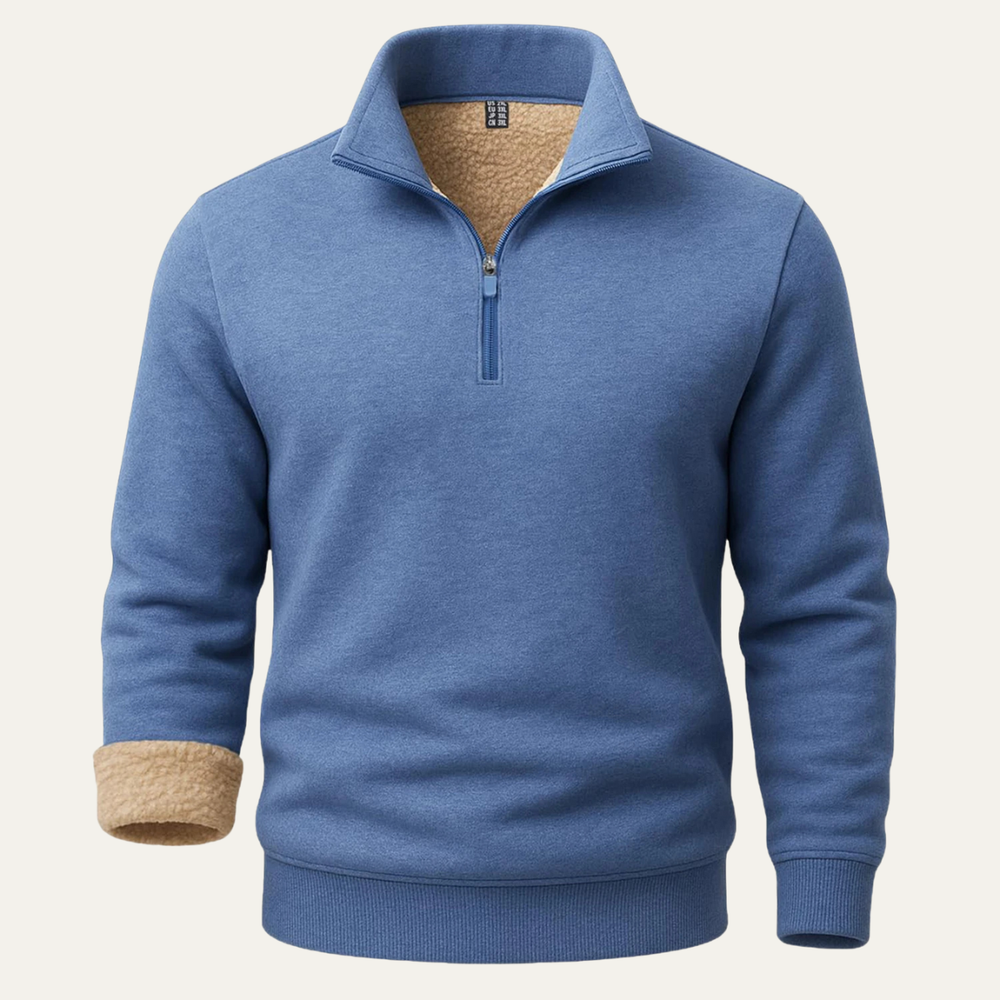 Men's Sherpa Lined Quarter Zip Sweatshirt, Stand Collar Cozy Winter Pullover