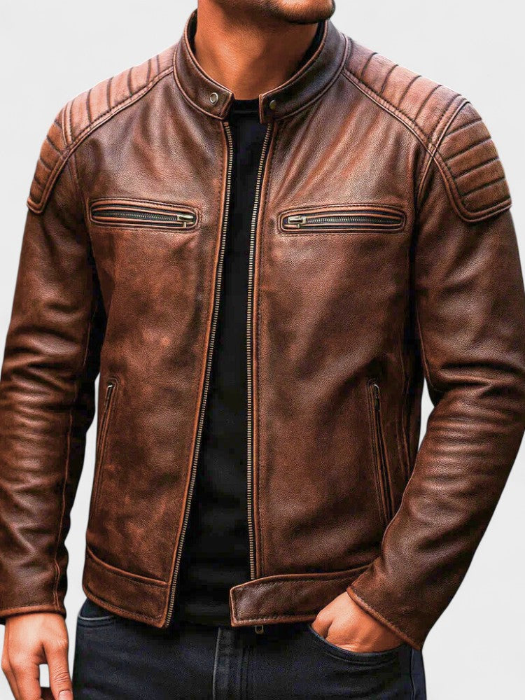 Men's Faux-Leather Zip Jacket, Moto Winter Jacket