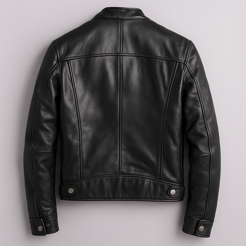 Men's Faux Leather Snap Collar Moto Jacket, Zip Up Racer Style Biker Jacket
