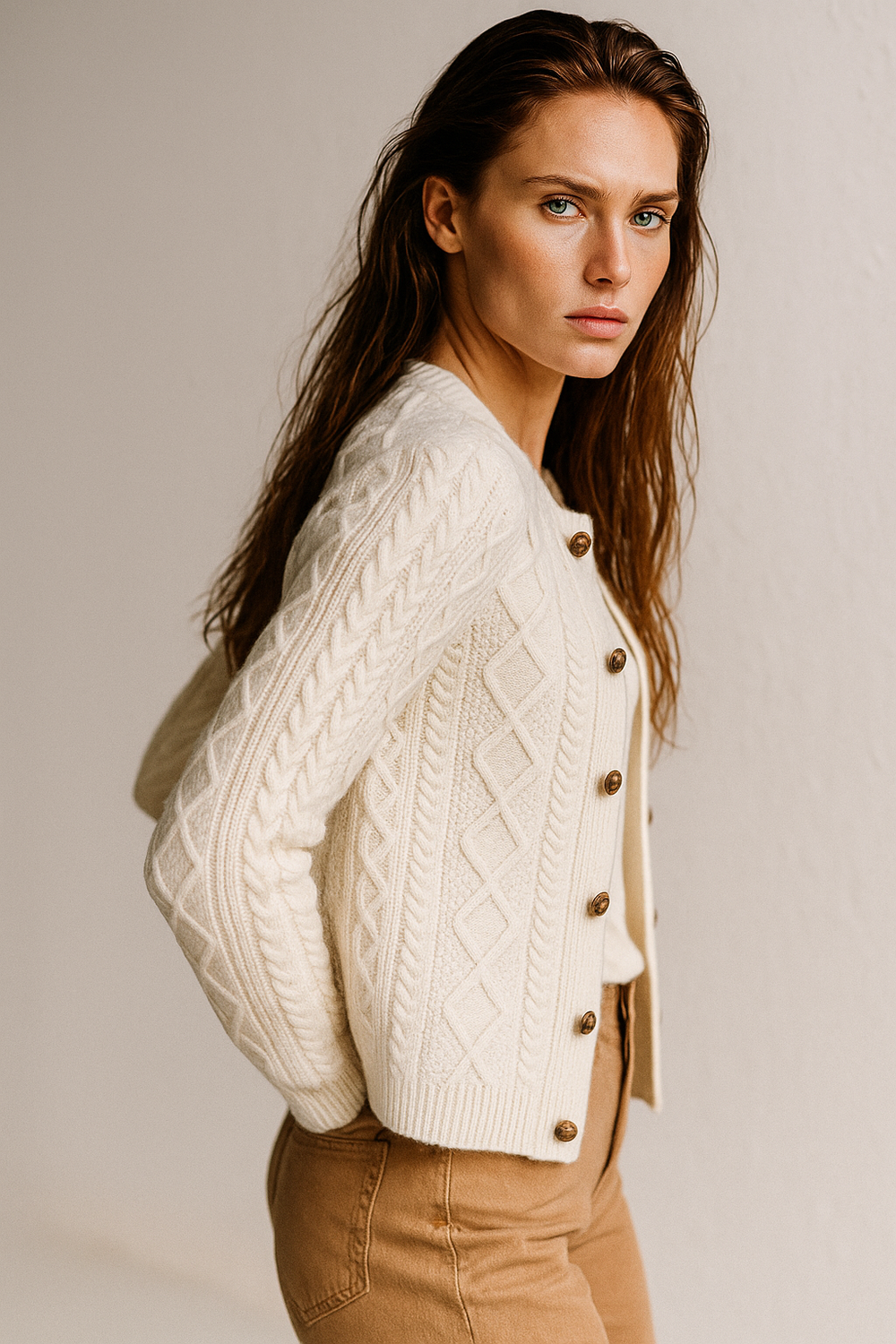 Women's Cable-Knit Cardigan, Button-Front Sweater
