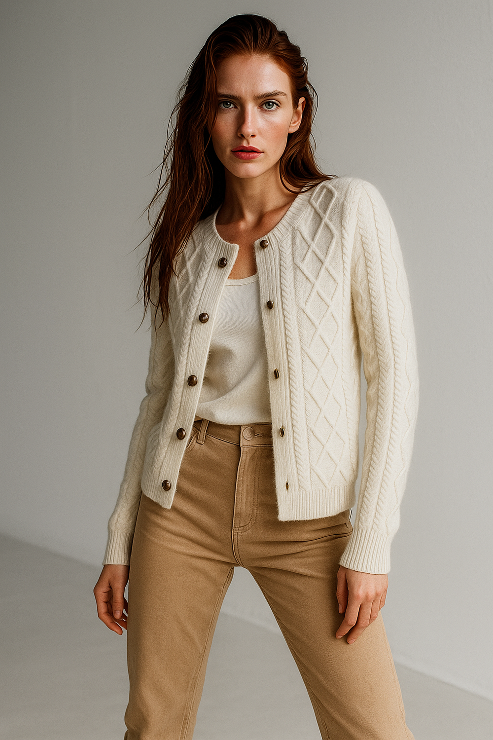 Women's Cable-Knit Cardigan, Button-Front Sweater
