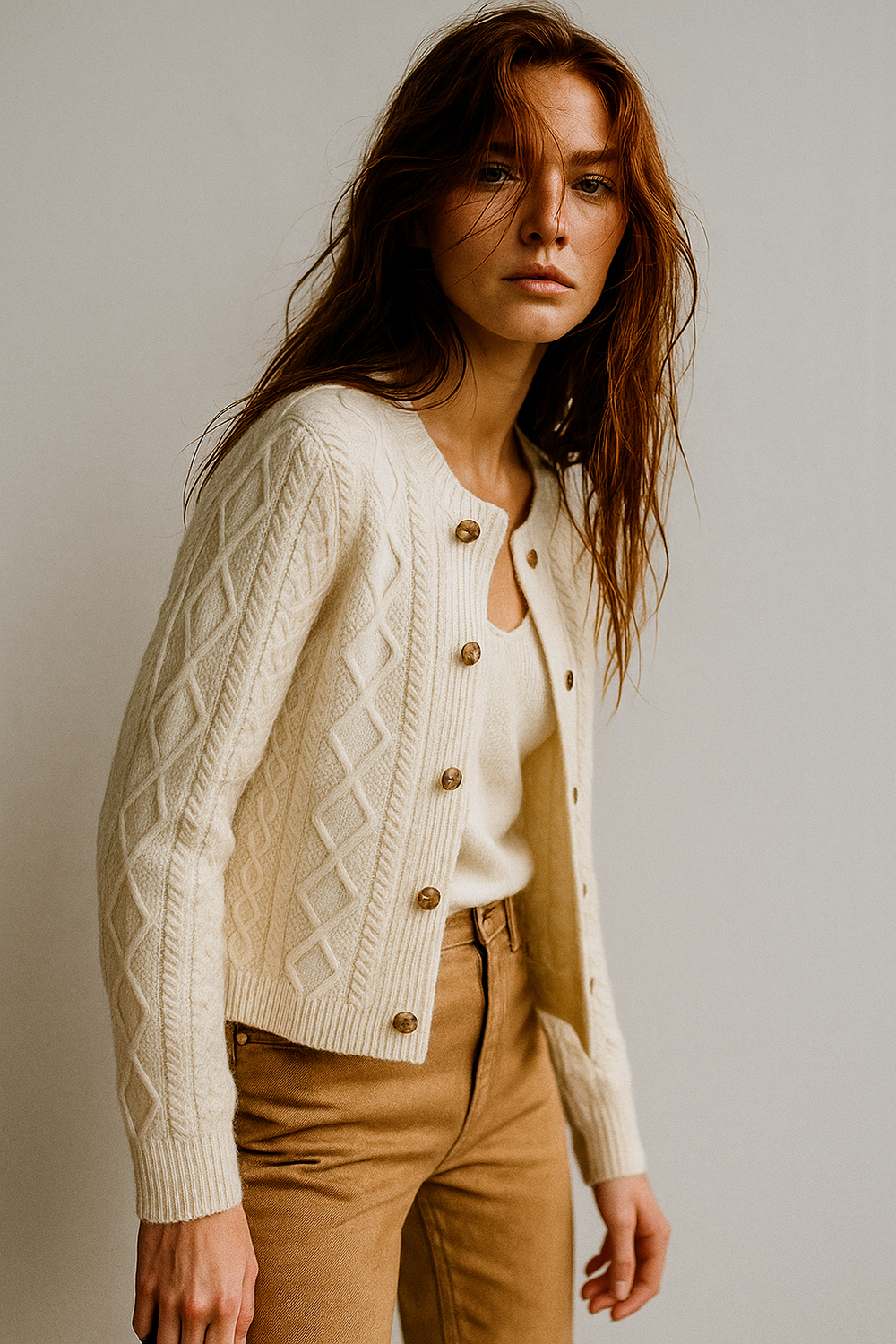 Women's Cable-Knit Cardigan, Button-Front Sweater