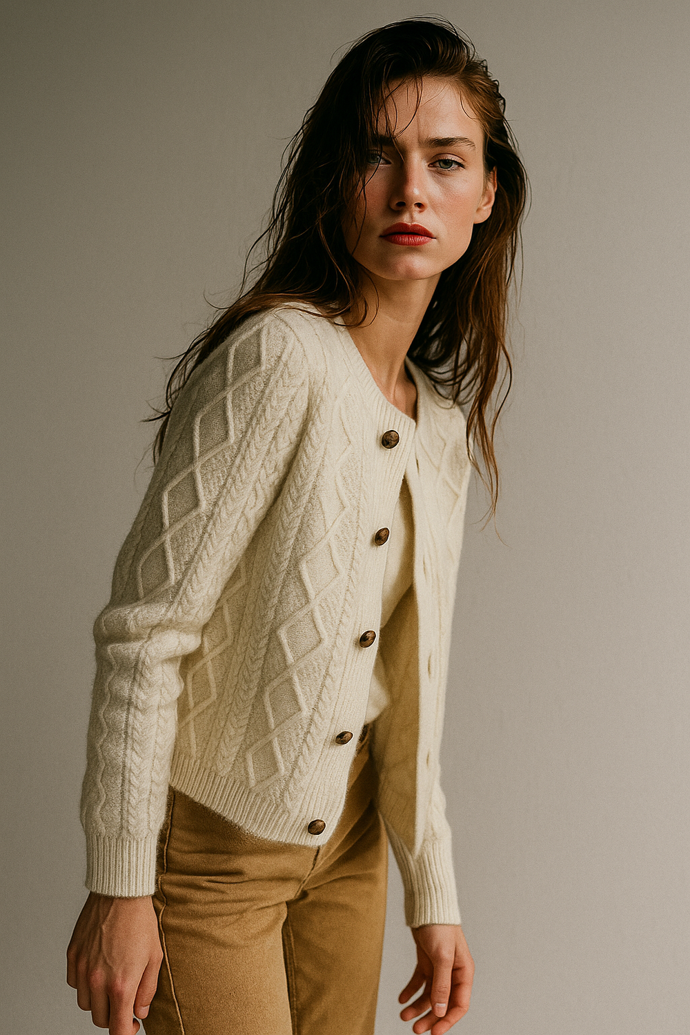 Women's Cable-Knit Cardigan, Button-Front Sweater