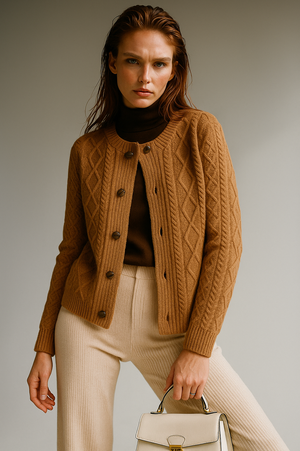 Women's Cable-Knit Cardigan, Button-Front Sweater