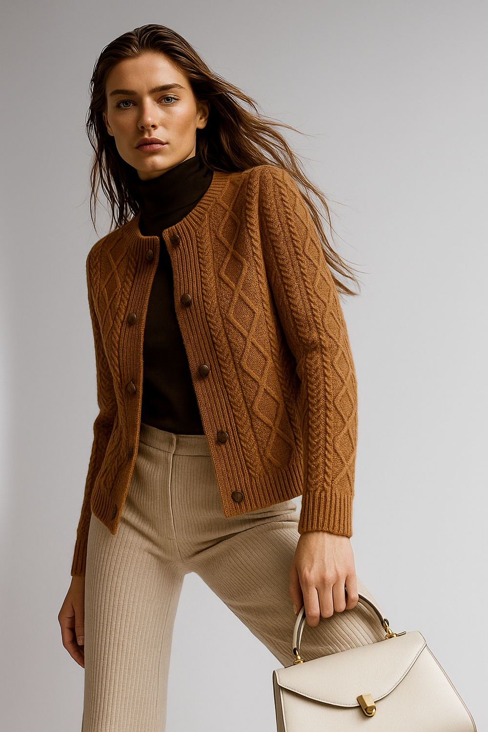 Women's Cable-Knit Cardigan, Button-Front Sweater