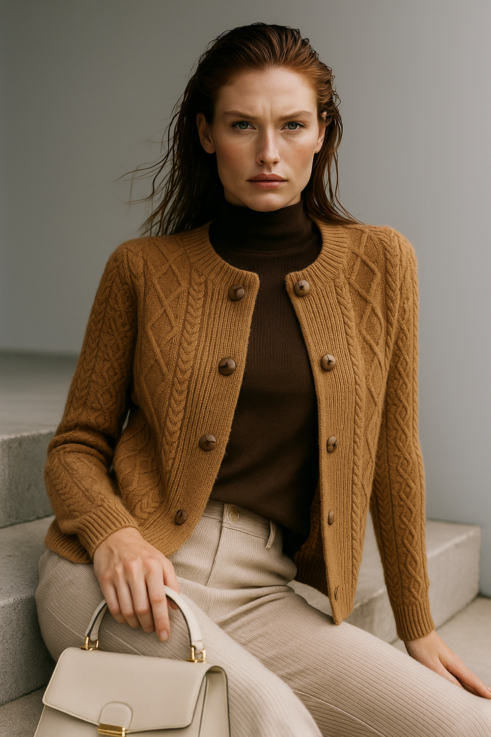 Women's Cable-Knit Cardigan, Button-Front Sweater