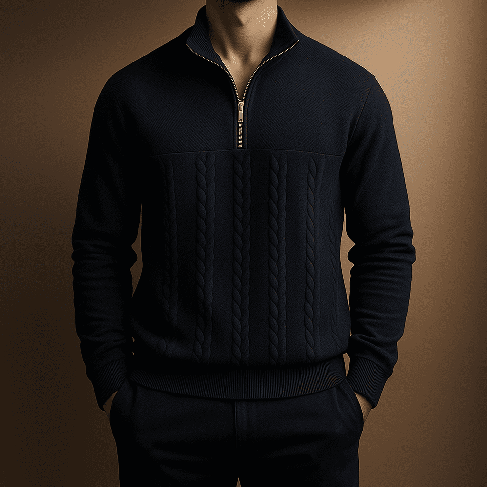 Men's Half-Zip Knit Quarter-Zip Sweater, Oversized Winter Ribbed Pullover