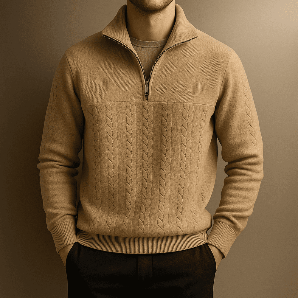 Men's Half-Zip Knit Quarter-Zip Sweater, Oversized Winter Ribbed Pullover