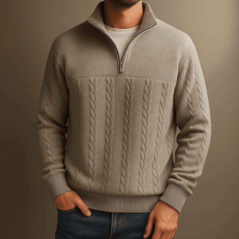 Men's Half-Zip Knit Quarter-Zip Sweater, Oversized Winter Ribbed Pullover