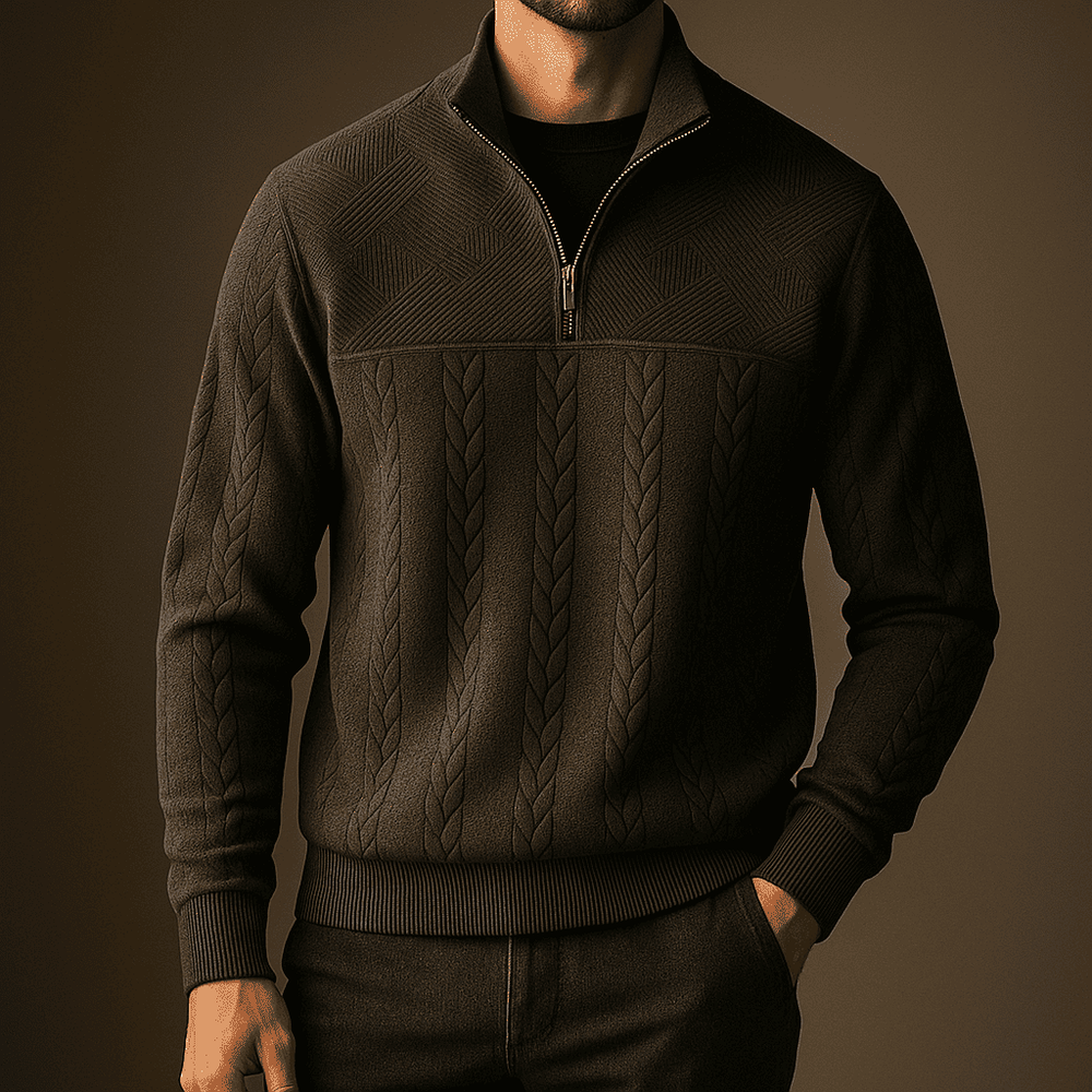 Men's Half-Zip Knit Quarter-Zip Sweater, Oversized Winter Ribbed Pullover